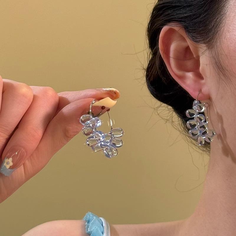 Small Fresh Glass Beaded Water Drop Fringed Earrings Simple Fashion High Sense Earrings Niche Temperament Versatile Earrings