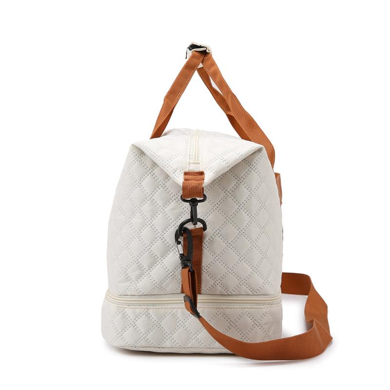 Nylon Travel Duffle Bag with Shoe Compartment, Large Capacity Argyle Pattern Casual Weekender Travel Handbag Gym Storage Bag