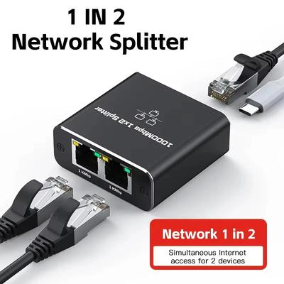 Rozbočovač síťového kabelu s jedním na dva současným přístupem k internetu, rozbočovač RJ45 s přepínačem jeden na dva, ethernetový port Gigabit