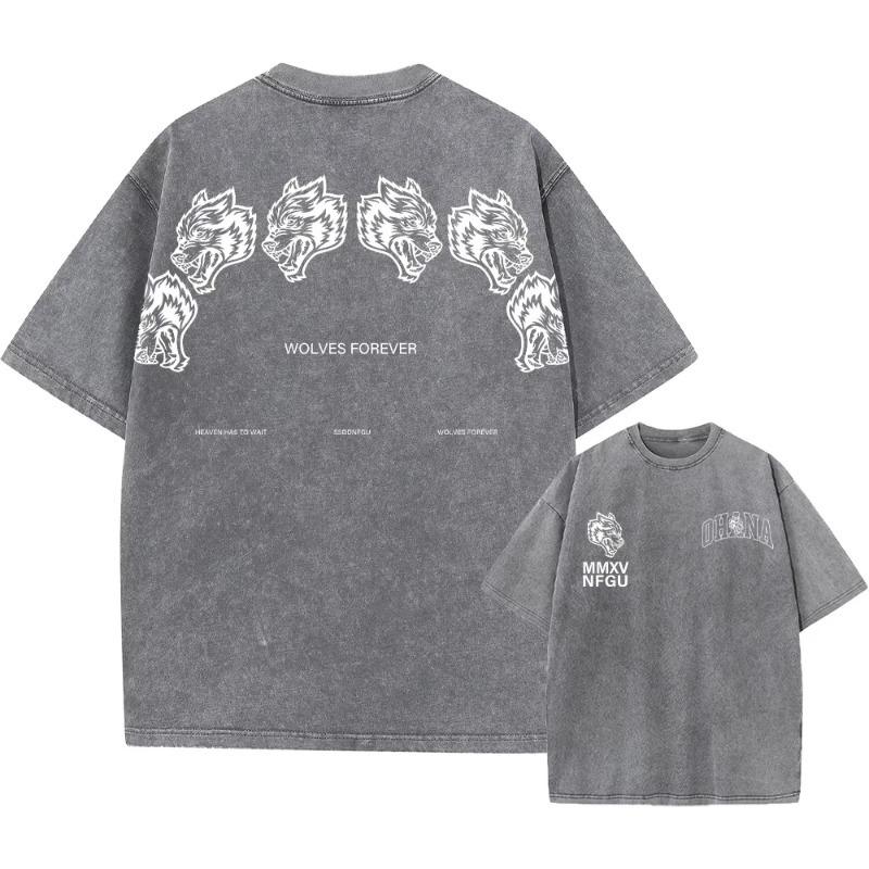 Men's Harajuku Casual Cotton Short Sleeve Washed T-Shirt Vintage Printed Street Hip Hop Retro Punk T Shirt Acid Wash TShirts Top