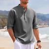 Men Shirt Stand Collar Button Long Sleeve Cufflinks Plus Size Mid Length Soft