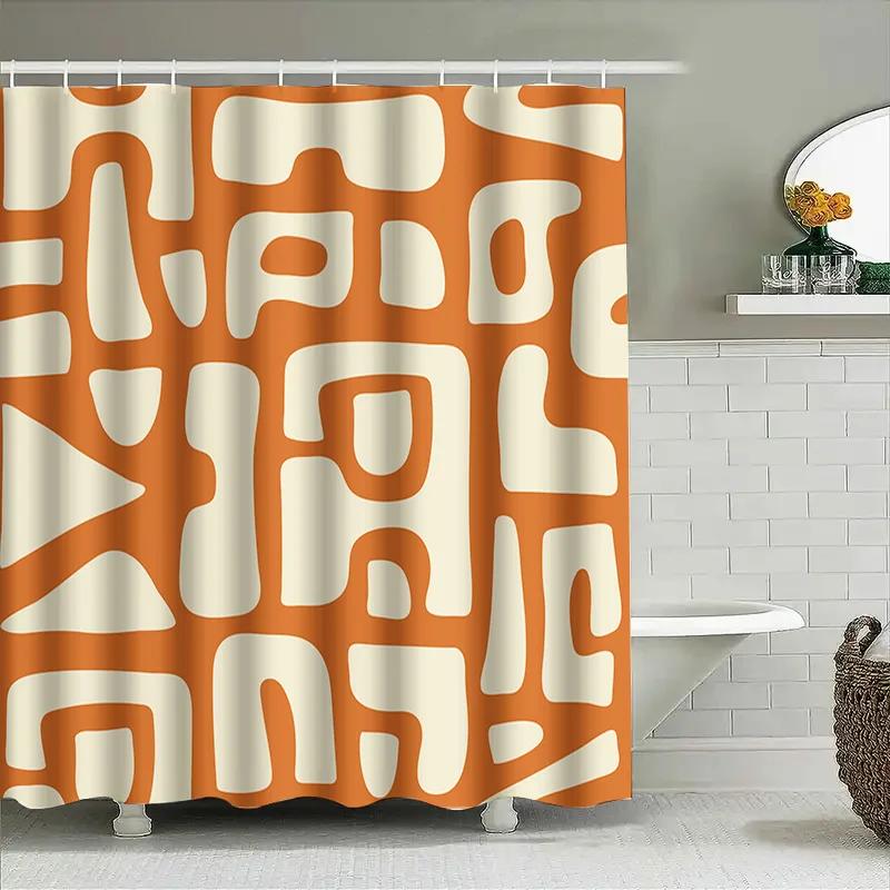 Modern Abstract Pattern Shower Curtain Orange White Bath Decor Set Waterproof Home Accessories Luxury Quality Fabric Ba