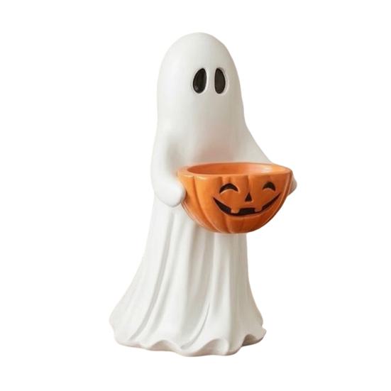 Porte-collations citrouille Figurine fantôme Halloween avec bol à bonbons, Jolie statue en résine, Organisateur d'objets de petite taille autoportant Trick or Treat pour