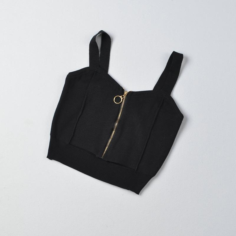 

Летний интригующий трикотажный женский топ на подтяжках с подтяжками, сексуальный, красивый, с черной жилеткой на подкладке, короткий стиль One size
