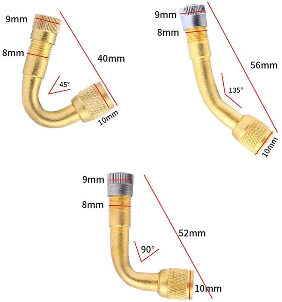 YFFSFDC Motorcycle Air Valve 45°+ 90°+ 135° Extension L Shape Air Valve for Motorcycle Air Valve (3 Pack) (Gold)