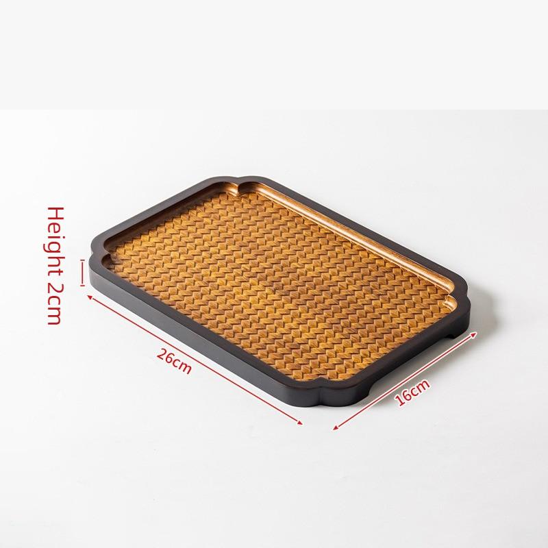 1PC Embossed Pattern Tray New Chinese Style Square Round Bamboo Tea Plate Household Desktop Decoration