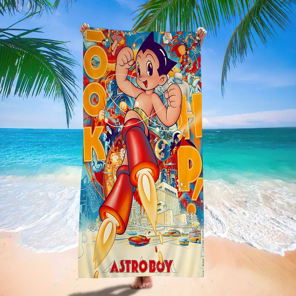 Retro A-Astro Boy Iron Microfiber Blanket Quick Drying Beach Towels Oversized Printing Super Absorbent Pool Towel Blanket