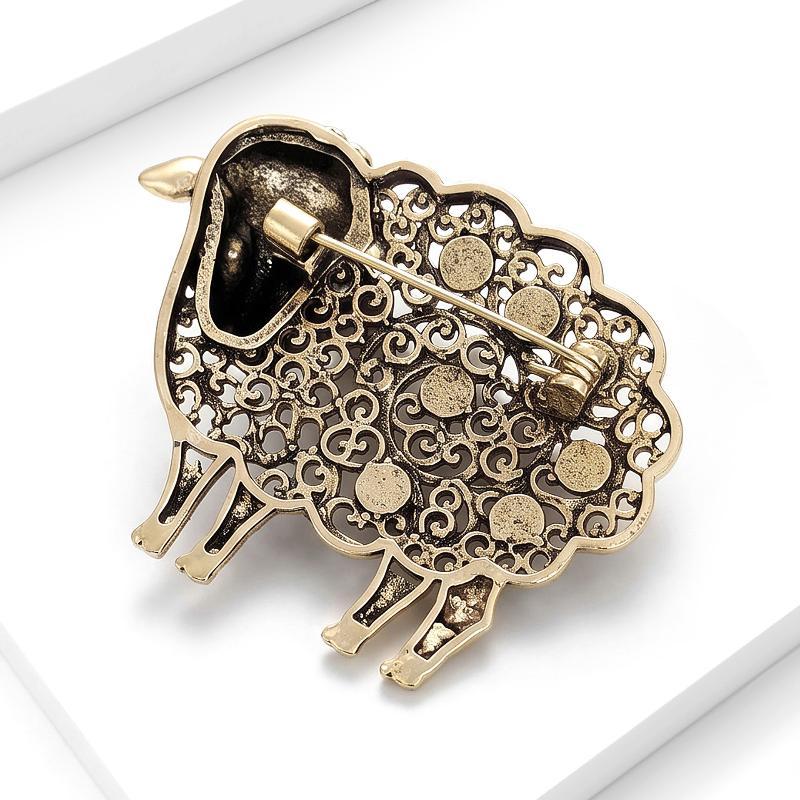 Retro Style Hollow Sheep Brooch Antique Silver Turquoise Stone Lapel Pin Clothing Decor for Women Formal Evening Dress