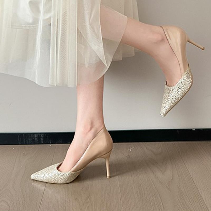 2025Women Sexy High Glitter Sequins Stiletto Evening Pumps Lady Wedding Bridal Bling Gold Escarpins Party Shoe