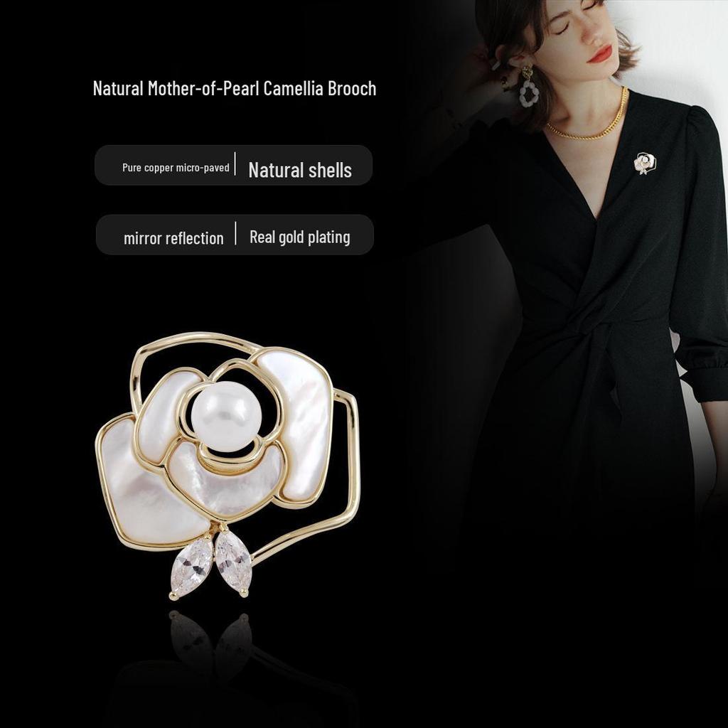 High-End Natural Shell Butterfly Camellia Pearl Brooch for Women
