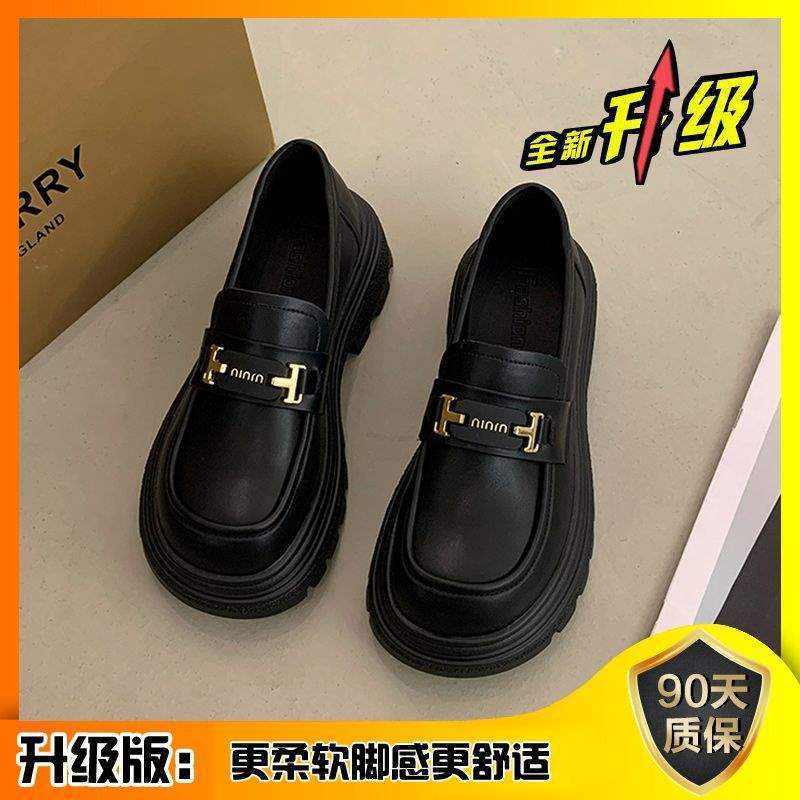 Loafers women's 2025 new autumn women's shoes platform sole one-pedal British style small leather shoes black shoes jk single shoes
