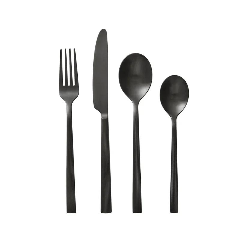 

16-Piece Black Stainless Steel Flatware Set Service 4 Ergonomic Design Dishwasher Safe Elegant Durable Tableware Dining United States