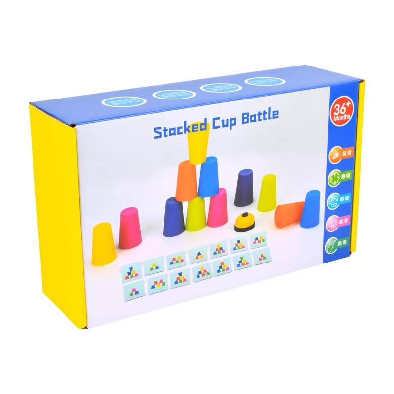 Montessori Colorful Stacking Cup Game With Cards Kids Educational Intellectual Enlightenment Color Cognition Logic Training Toy