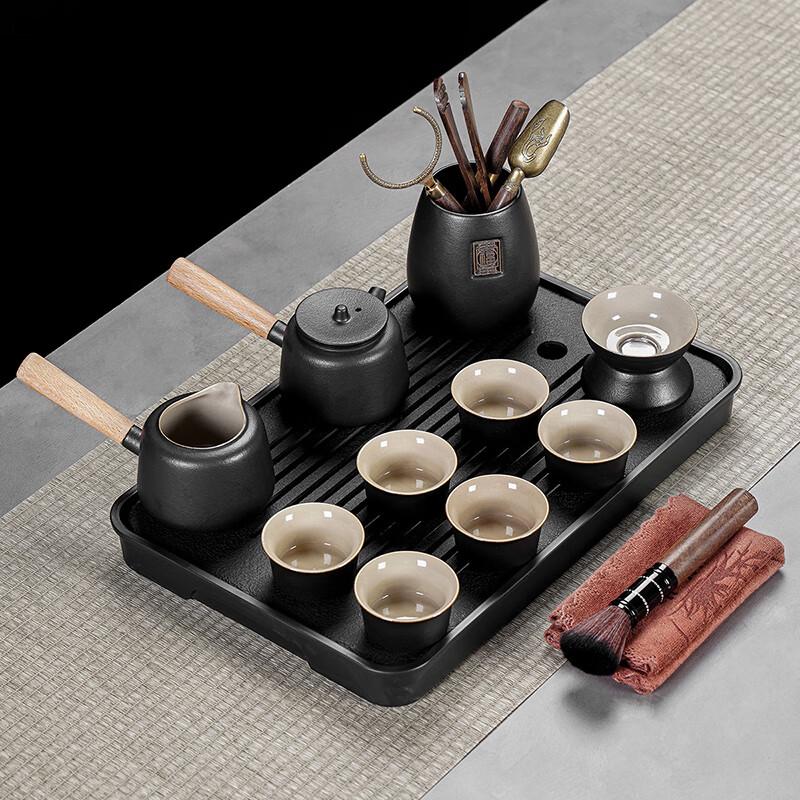 Linuo Black Pottery 10-Piece Tea Set