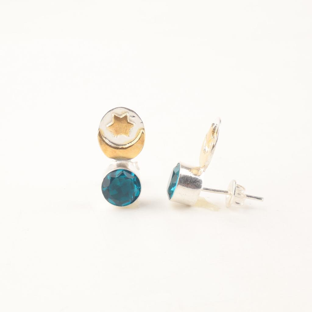 Apatite Gemstone 925 Sterling Silver Jewelry Stud Earrings 0.8" Gift For Mother EE-141-9