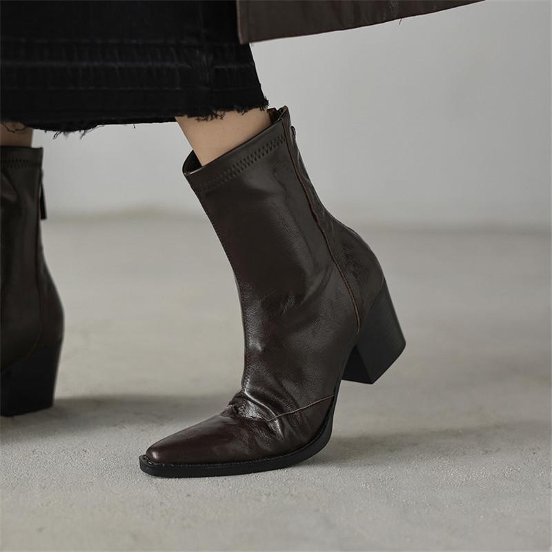 Móda Nové Podzim/zima Dámské Kozačky Boty se špičatou špičkou pro ženy Módní kozačky Robustní podpatky Vysoké podpatky Krátké kozačky Úzké elastické kozačky