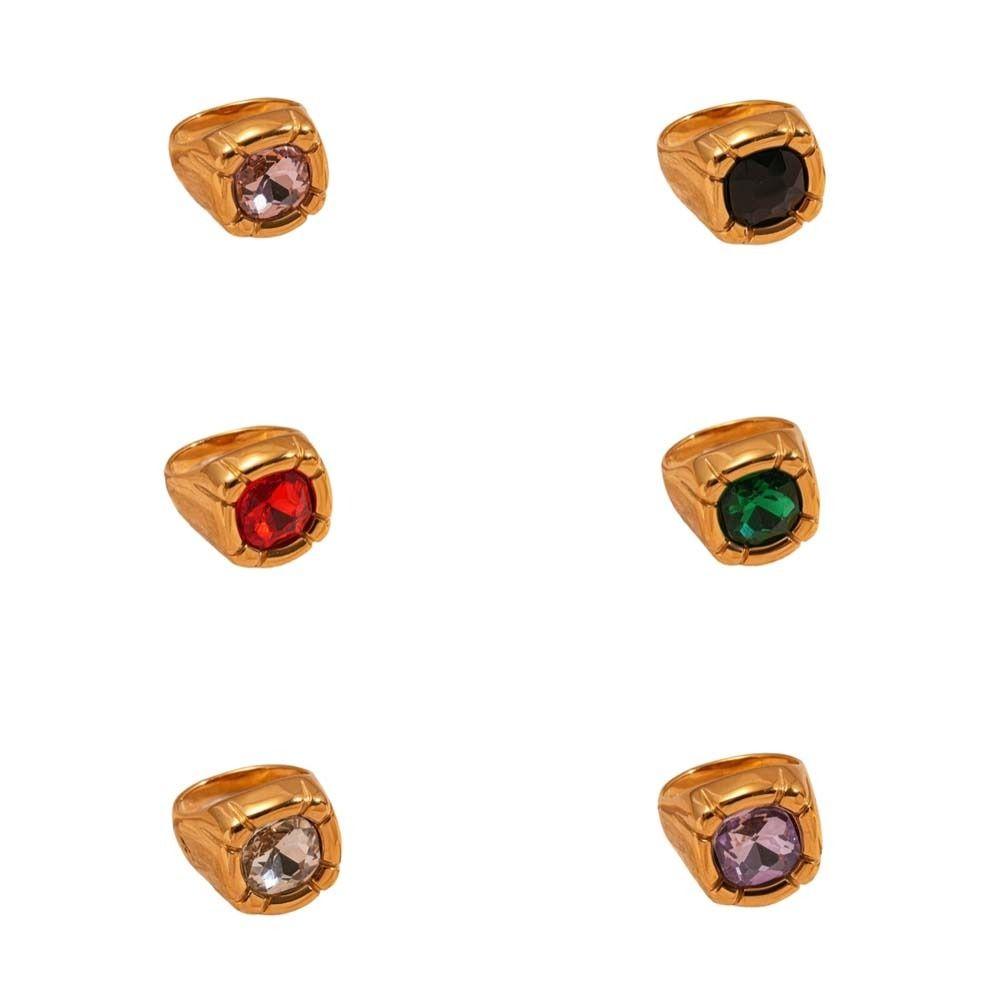 Stainless Steel Square Crystal Ring Zircon Exaggerated Ring  Gift for Girlfriend