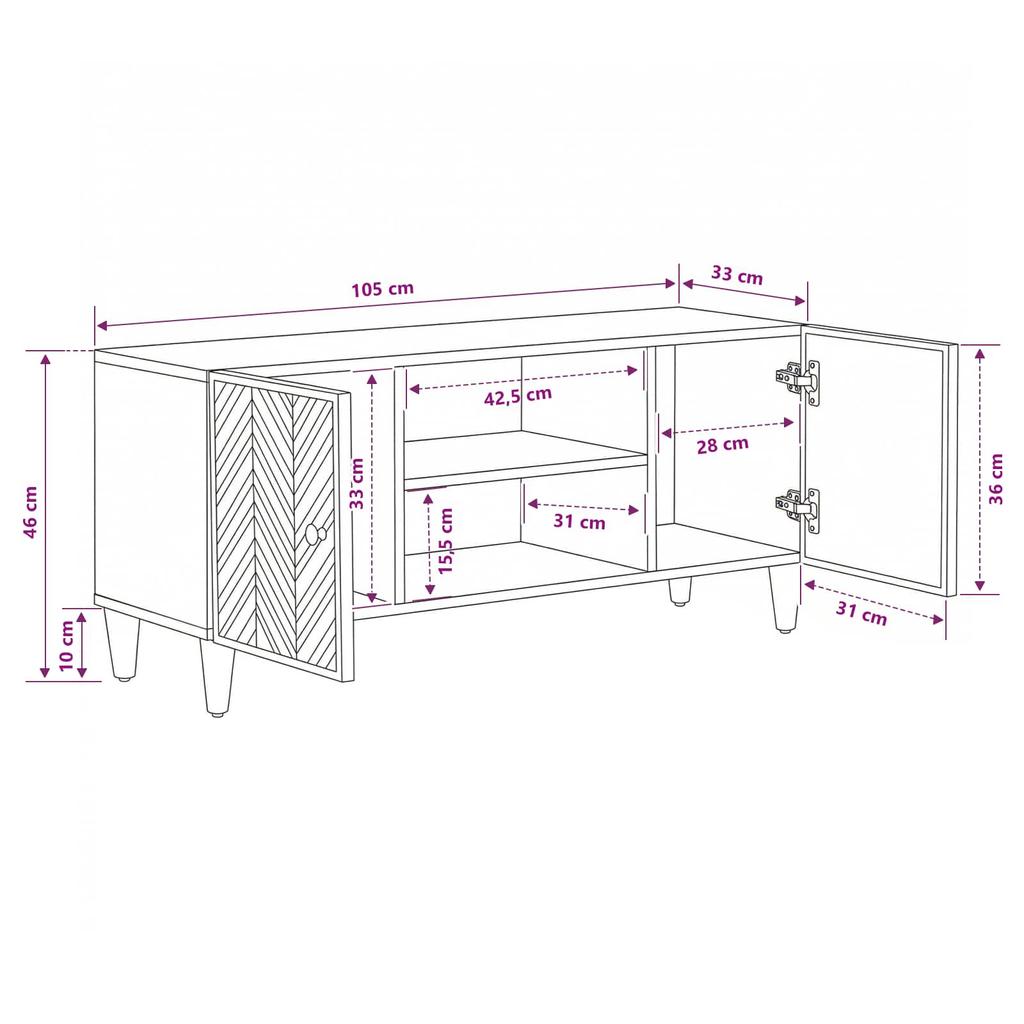 Storage Cabinet In Brown 105 X 33.5 X 46 Cm Solid Mango Wood
