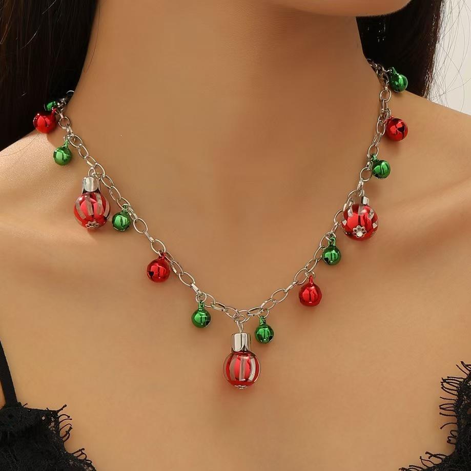 European Retro Christmas Necklace & Colorful Bell Bracelet Set - Festive Jewelry Gift for Women