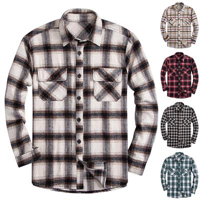 Pánska ležérna módna kockovaná košeľa s dlhým rukávom, pánska košeľa s vreckom a gombíkmi