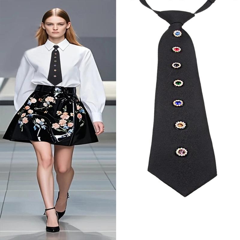 Two-Level Crystal Flower Necktie For Men Women Kids Gatherings Soft Polyester Fashion Accessory