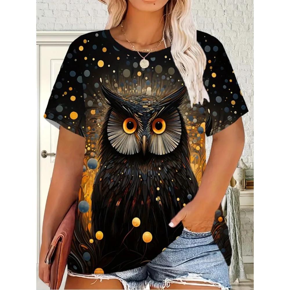 Summer Fashion Owl 3D Printing Casual Women's Short Sleeve T-Shirt Loose Oversized Comfortable T-Shirt