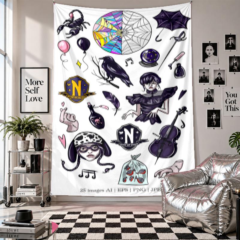 Wall TapestryWednesday Addams Art Hanging Cloth Decorative Background Cover for Room Decoration