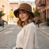 Women's Autumn Retro Minimalist Lace Velvet Bucket Hat - Versatile for Large Head Circumference