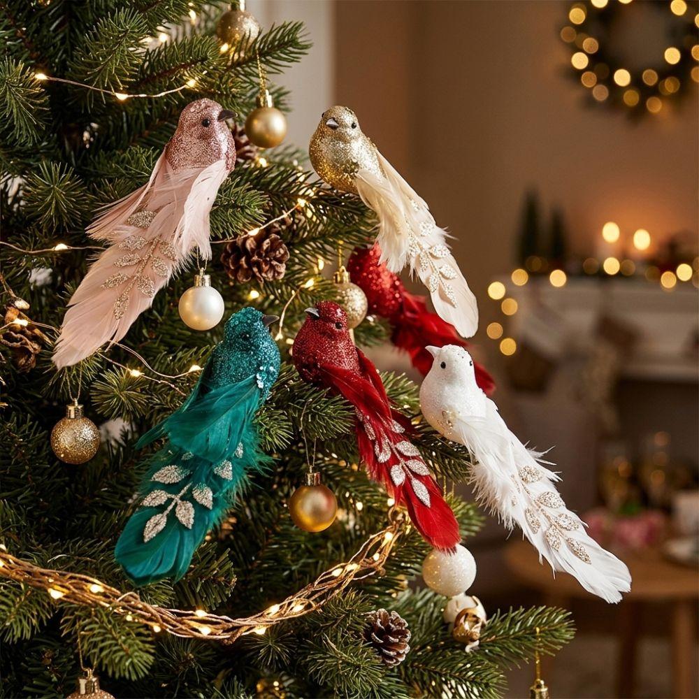 1 Pair Long Feather Tail Christmas Tree Bird Pendant Foam Bird Figurines  Handicraft