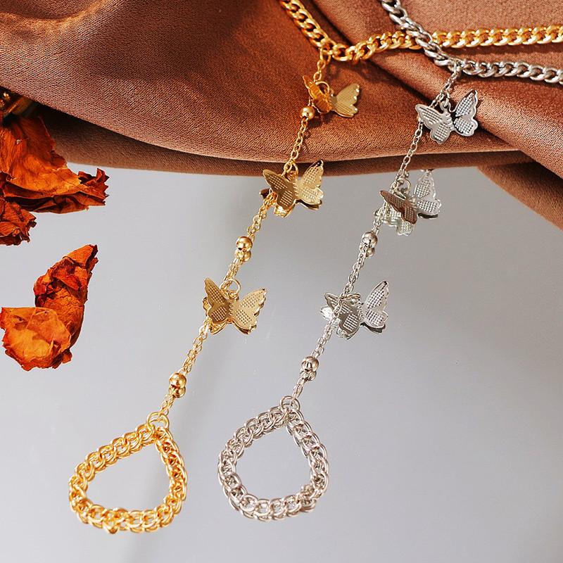 Retro Fashion Personalized Butterfly Accessories Women, Simple Alloy Butterfly Pendant with Finger Bracelet