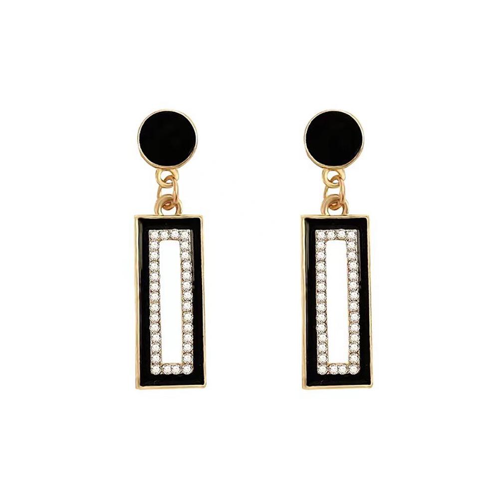 Elegant Gold-Plated Black Zircon Stud Earrings - Niche Design for a Luxurious Fashion Statement