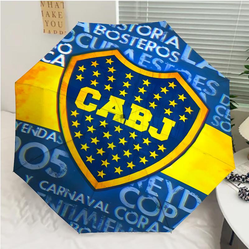 Club Atlético Boca Juniors Print Automatic Umbrella, 8 Rib Iron Frame, Plastic Handle, Suitable for Outdoor Travel &Daily , Ideal Gift