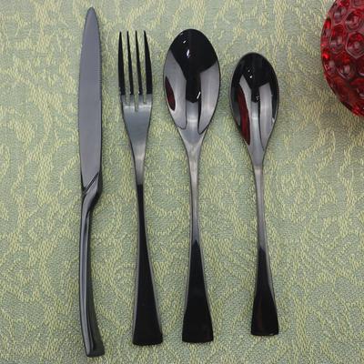 4/8/20pcs Black Dinnerware Set Mirror Dessert Spoon Fork Knife Cutlery Set Stainless Steel Flatware Silverware Party Accessories
