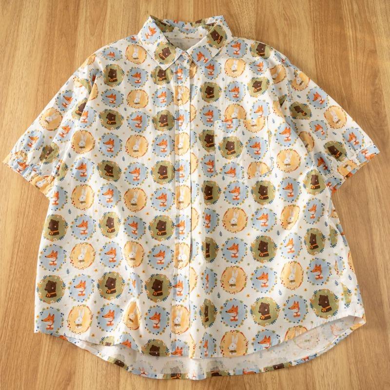 

Women s Cute Animal Print Linen Shirt Short Sleeve Button Down Oversized Casual Top S бежевий