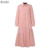 ZANZEA Women Casual Turn Down Collar Loose Long Sleeve Shirt Dress