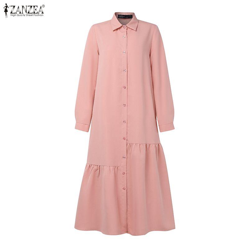 ZANZEA Women Casual Turn Down Collar Loose Long Sleeve Shirt Dress