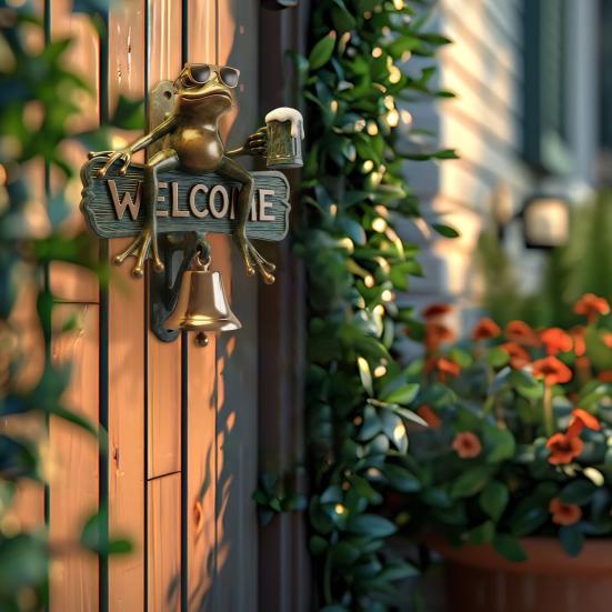 Beer Drinking Frog Welcome Doorbell Sitting Sunglasses Frog Door Bell Home Office Entrance Decorative Bell Animal Lovers Gift