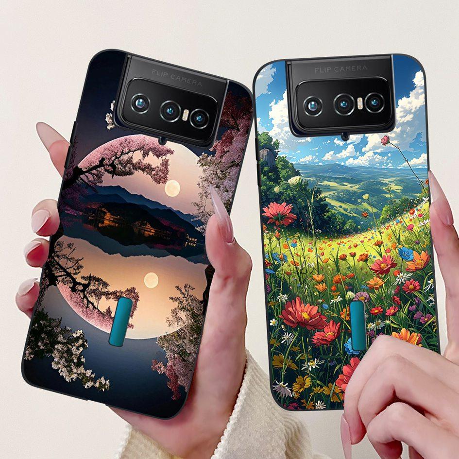For Asus Zenfone 7 ZS670KS Case I002D Popular Flower Soft Black Silicone Phone Cover For Zenfone 7 Pro ZS671KS Funda I002DD Capa