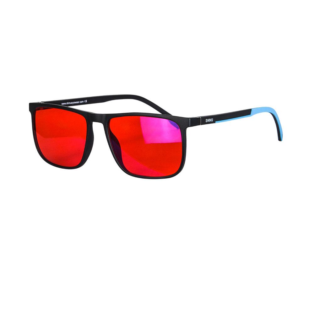 SHINU Red Lens Sleep Glasses Nighttime Blue Light Protection Glasses Red Light Melatonin Sleep Tr90 Square Frame 137mm Wide