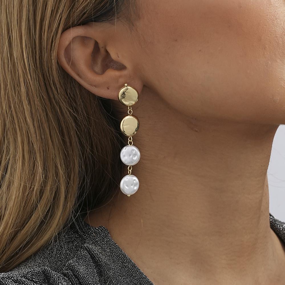 Trendy 2023 Gold Geometric Earrings Minimalist Long Faux Pearl Winter Jewelry