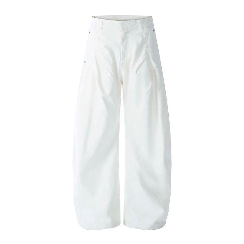 Blaexit Retro Light American-Style Work Pants Cleanfit White Scimitar Pants Men's Casual Loose Wide-Leg Pants