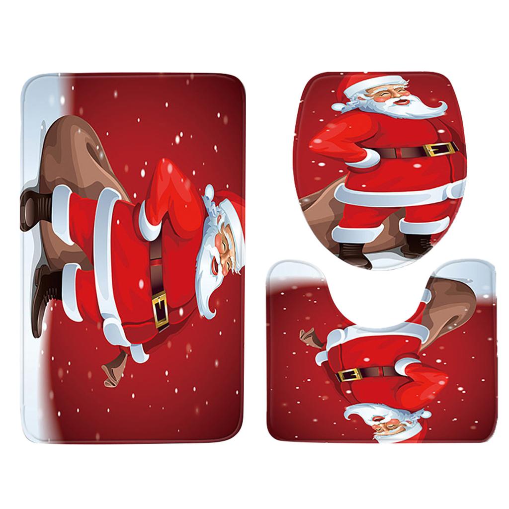 3pcs Christmas Day Non-Slip Bath Mat Bathroom Kitchen Carpet Doormats Decor