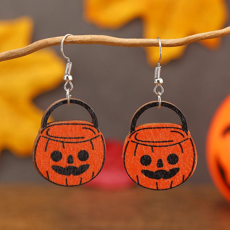 European & American Halloween Pumpkin Cat Candy Basket Earrings