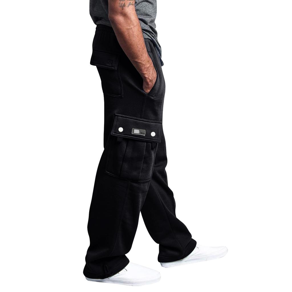Men's Rope Loosening Waist Solid Color Pocket Trousers Loose Sports Trousers