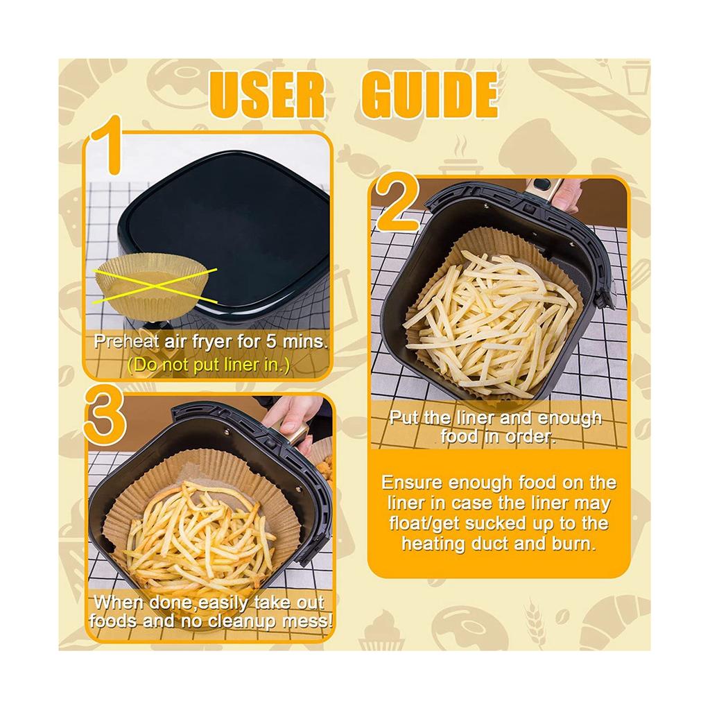 Air Fryer 100 Pcs Round Paper Liners Disposable for 5 To 8 Qt Basket, 7.9 Inch Non-Stick Oil-Proof Parchment Paper