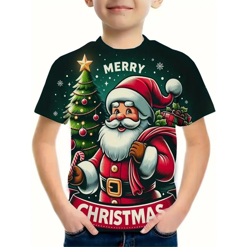 Children's Christmas Series 3D Digital Printed Boys' Fashion and Casual Round Neck Short Sleeved T-shirt
