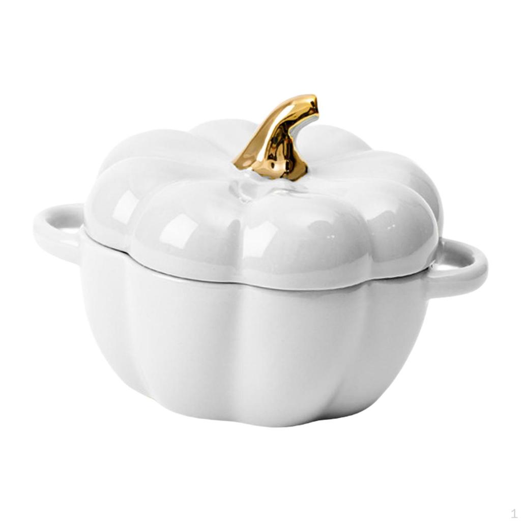 Keramikschale im Kürbisdesign mit Doppelgriff und Deckel zum Kochen und Servieren