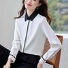 Spring 2026 Elegant Color Block Chiffon Women's Long Sleeve Shirt - Slightly Mature and Versatile Design.