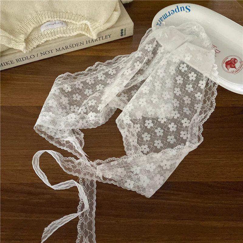 

Весна 2025 Легкий кружевной треугольный шарф с цветочным узором - Женский пасторальный стиль с деталью завязки One Size