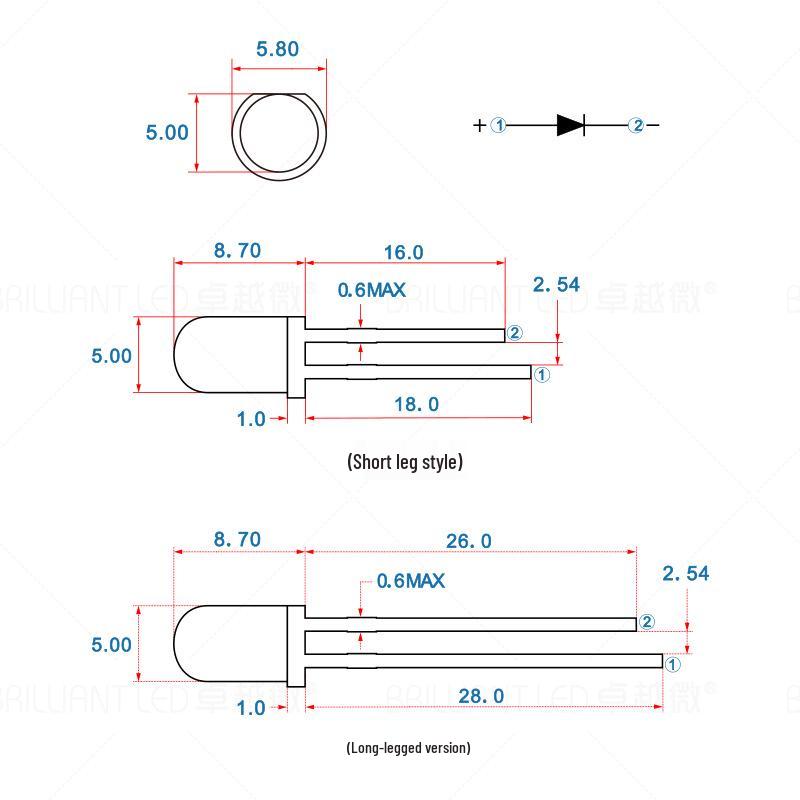 5mm White LED Light Emitting Diode 3V High Brightness Direct Plug-in